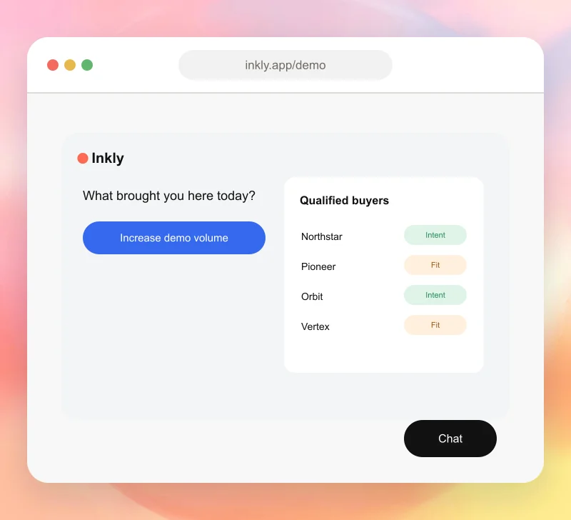 An Inkly AI demo agent opened from a website launcher