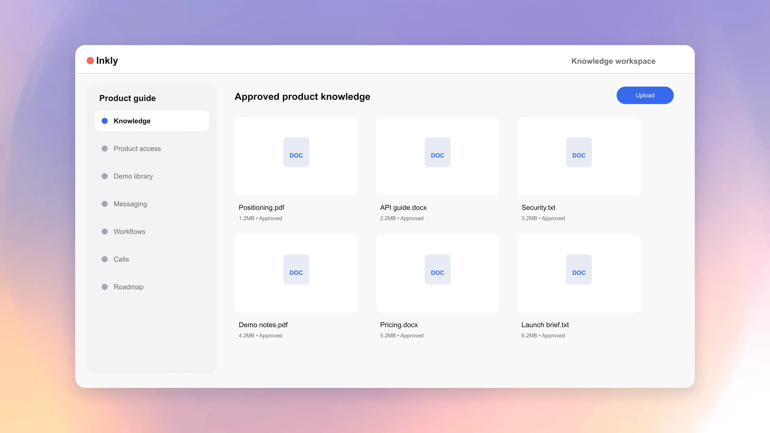 Product documents loaded into a product guide workspace