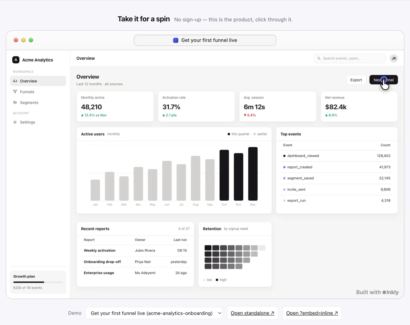 A demo embedded inline on a product page